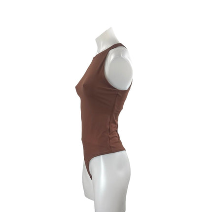 Reoria Womens Brown Sleeveless High Mock Neck Slim One Piece Tank Bodysuit Top S