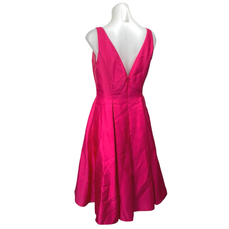 Adrianna Papell Pink Satin Sleeveless Pleated Boat Neck Mini A-line Dress Sz 10