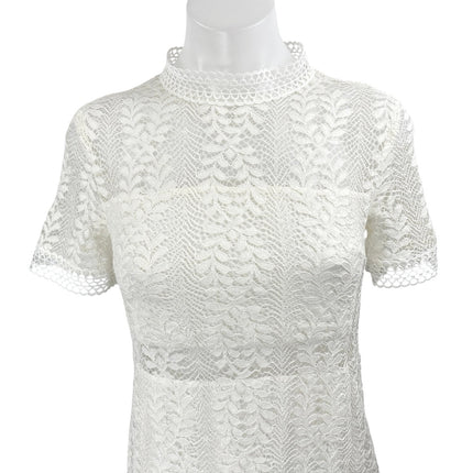 MinkPink Womens White Floral Lace Embroidered High Neck Mini Shift Dress Size XS