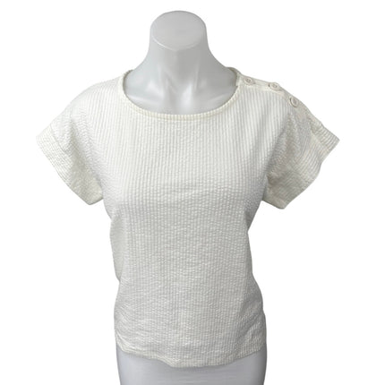Madewell Women's White Textured Short Sleeve Button Shoulder Blouse Top Size S