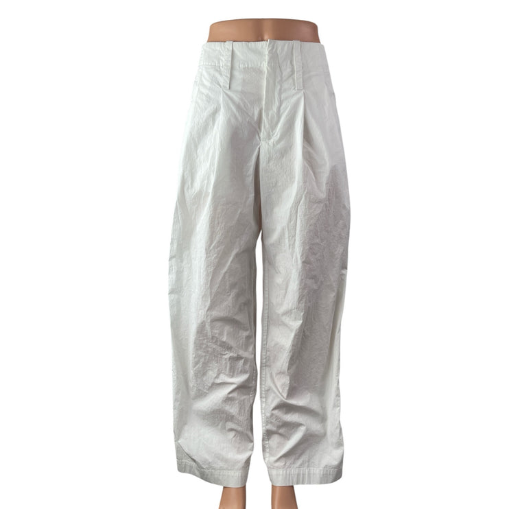 Zara Women's White High Rise Baggy Pleated Barrel Wide Leg Trousers Pants Size S