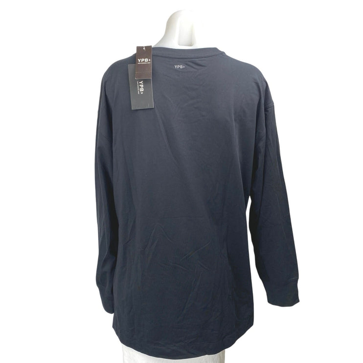 NEW YPB Women's Black Long Sleeve Crew Neck Yoga T Shirt Tee Athletic Top Size L