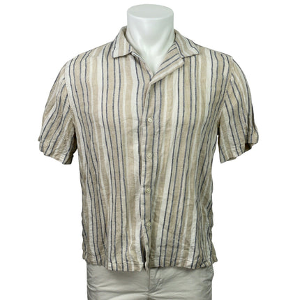 Abercrombie & Fitch Cream Striped Short Sleeve Collared Button Down Shirt Top S