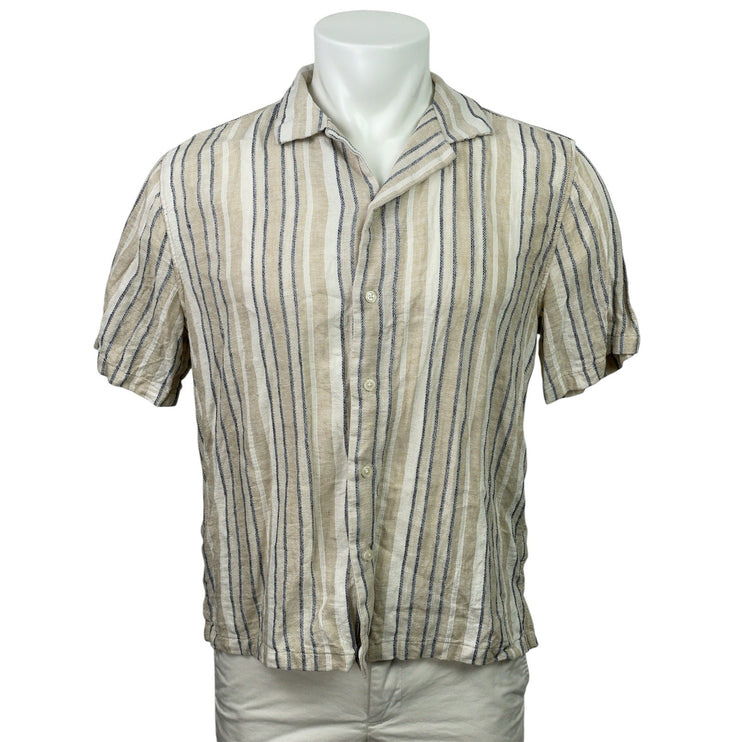 Abercrombie & Fitch Cream Striped Short Sleeve Collared Button Down Shirt Top S