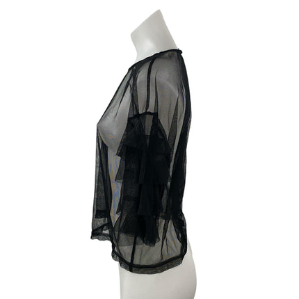Forever 21 Women's Black Mesh Sheer Ruffle Tiered Sleeve Blouse Top Size L