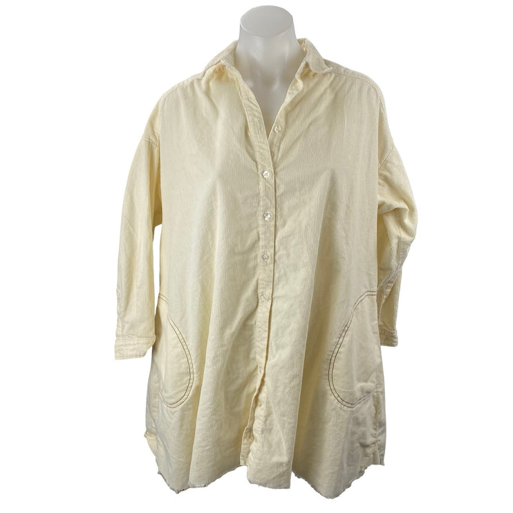 Urban Outfitters BDG Cream Ribbed Collar Long Sleeve Midi A-Line Shirt Dress XS