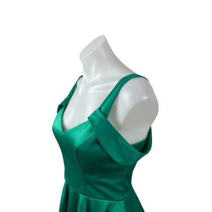 Sequin Hearts Green Silk Satin Cold Shoulder Fit & Flare High Low Dress Size S