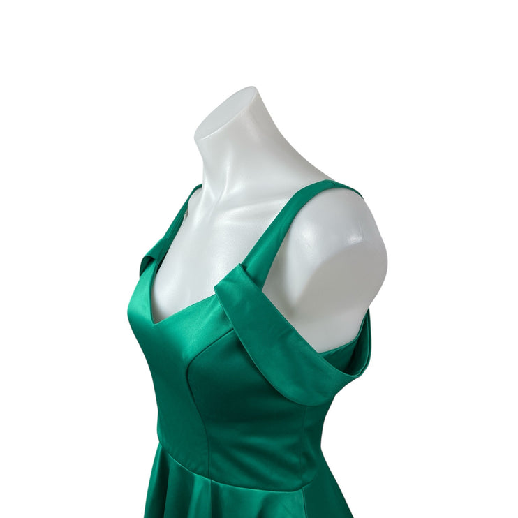 Sequin Hearts Green Silk Satin Cold Shoulder Fit & Flare High Low Dress Size S