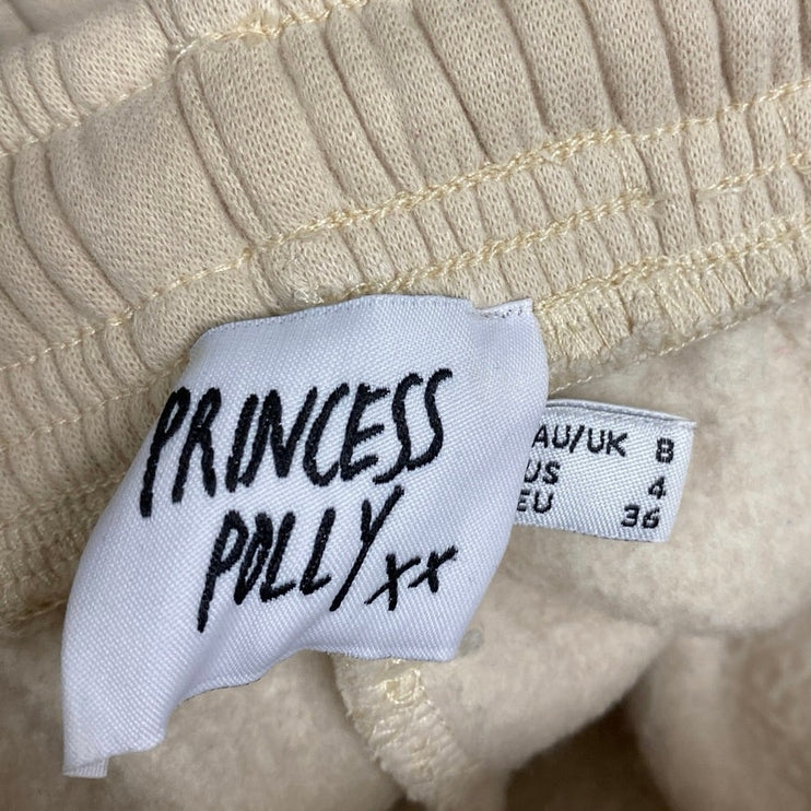 Princess Polly Women's Beige Heart High Waisted Fleece Jogger Sweat Pants Size 4