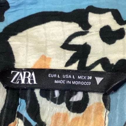 Zara Women's Multicolor Fruit Print Oversized Short Sleeve Button Up Shirt Top L