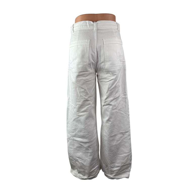 Zara Women's White High Waisted Belted Wide Leg Baggy Palazzo Denim Jeans Size 4