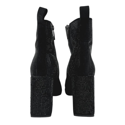 Stefaniya Nina Black Studded Rhinestone Sparkly Block Heel Zip Ankle Boots Sz 10