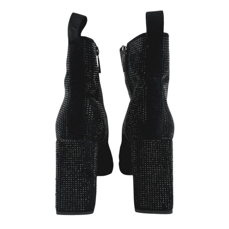 Stefaniya Nina Black Studded Rhinestone Sparkly Block Heel Zip Ankle Boots Sz 10