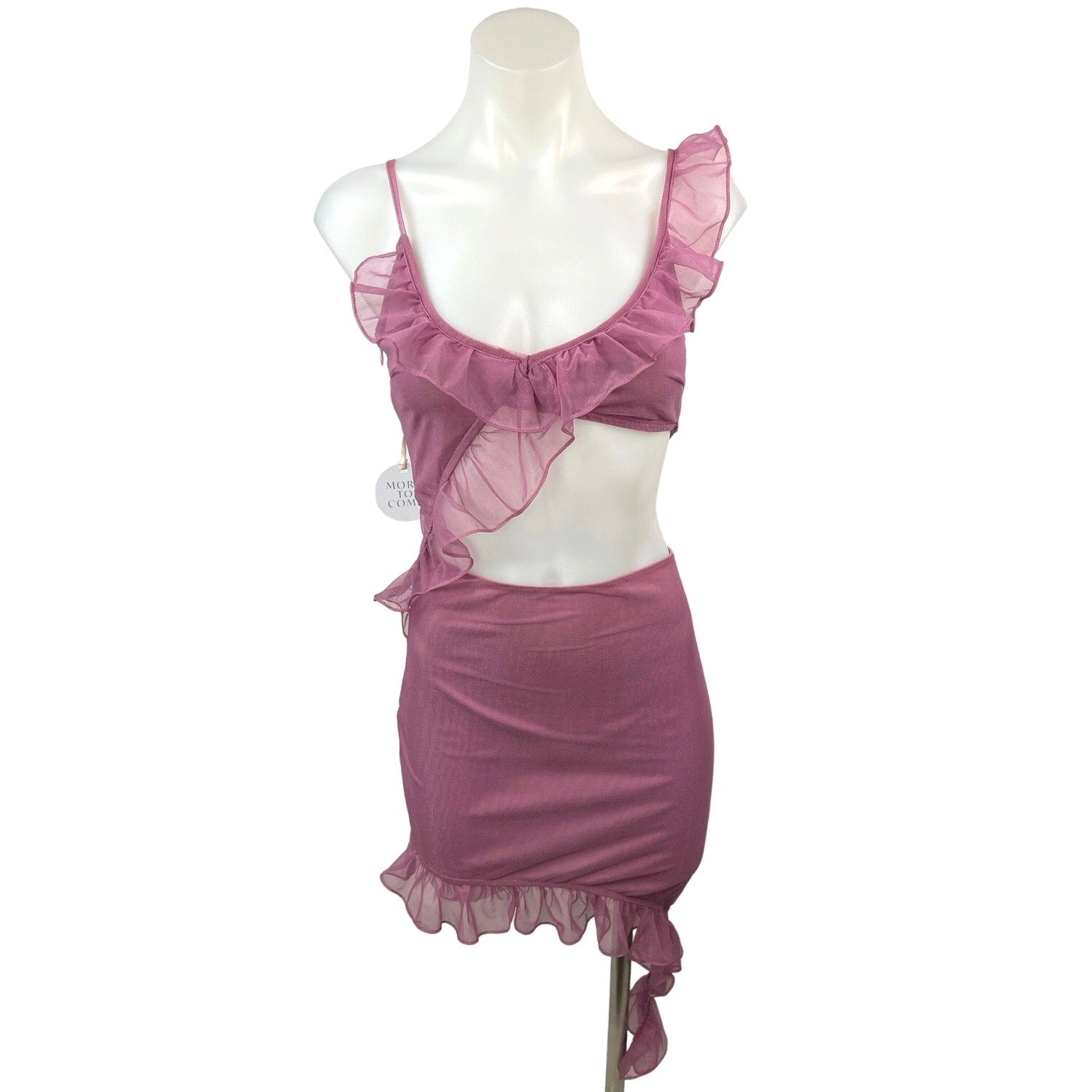 New Revolve x More to Come Pink Mesh Ruffle Cutout Payton Mini Dress Size S New Revolve x More to Come Pink Mesh Ruffle Cutout Payton Mini Dress Size S