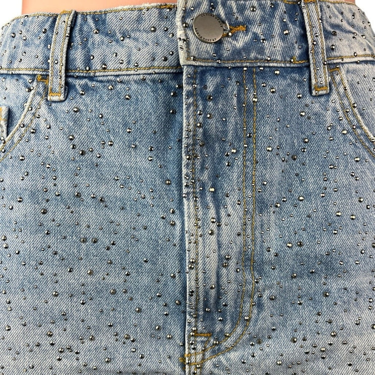 Zara Blue Rhinestone Embellished High Waisted Cut Off Denim Jean Shorts Size 8