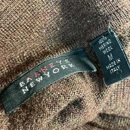 Barneys New York 100% Merino Wool Brown Knit Long Sleeve Polo Sweater Top Size M