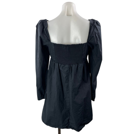 Oak + Fort Black Long Puff Sleeve Sweetheart Smocked Babydoll ALine Mini Dress M
