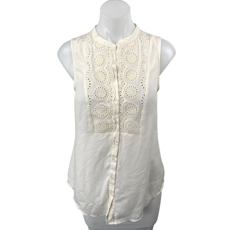 Anthropologie Maeve Marguerite Cream White Eyelet Sleeveless Tank Blouse Top 4