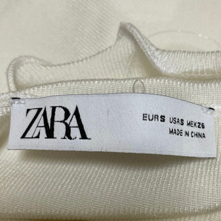 Zara Women's Ivory White Lettuce Sleeveless Mock Neck Knit Tank Crop Top Size S
