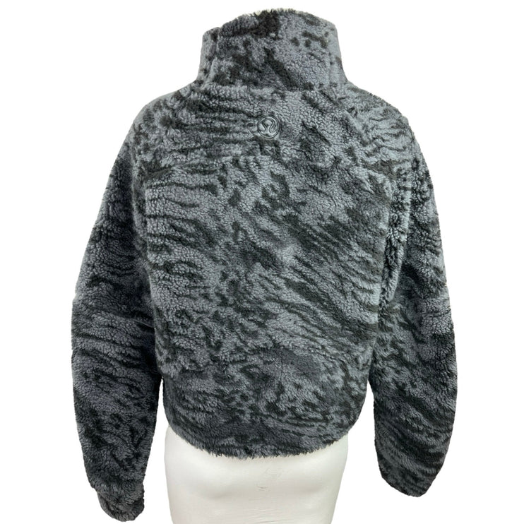 Lululemon Black Camo Jacquard Scuba Oversized Fleece Funnel Neck Jacket Sz XS/S