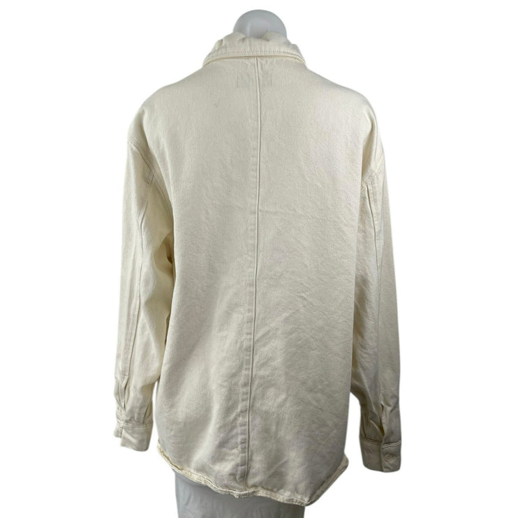 Triarchy Women's Cream Long Sleeve Denim Utility Button Down Shirt Top Size S