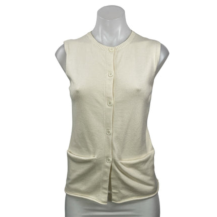 Lioness Women's Cream Sleeveless Knit Pocket Button Down Cardigan Sweater Top M