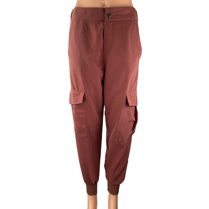 ZARA Women's Red High Rise Elastic Waist Cargo Trousers Joggers Pants Size S