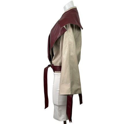 Rivir Womens Ceam Red Faux Vegan Leather Long Sleeve Belted Moto Coat Jacket M