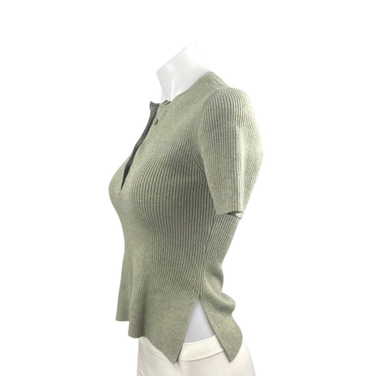 Abercrombie & FItch Women's Gray Ribbed Knit Short Sleeve Henley Top Size XS