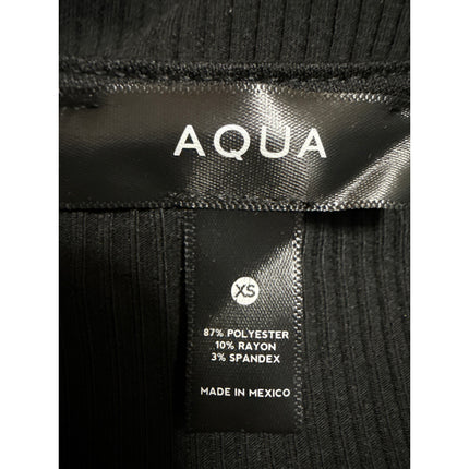 Aqua Women's Black Rib Knit Tie Waist L:ong Sleeve Midi Bodycon Sweater Dress XS