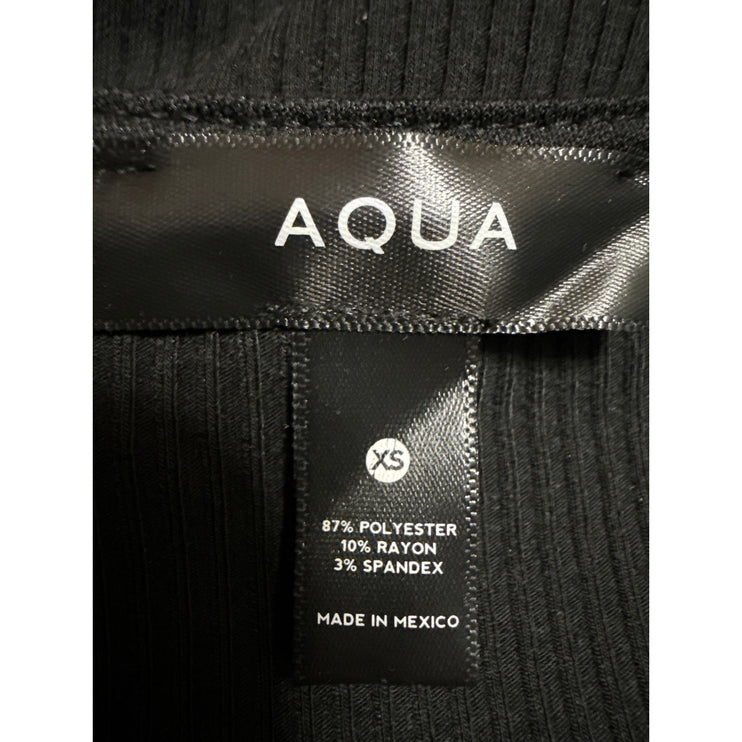 Aqua Women's Black Rib Knit Tie Waist L:ong Sleeve Midi Bodycon Sweater Dress XS