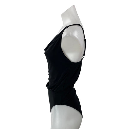 Zara Womens Black Sleeveless Draped Cowl Neck Swimwear One Piece Bodysuit Top S