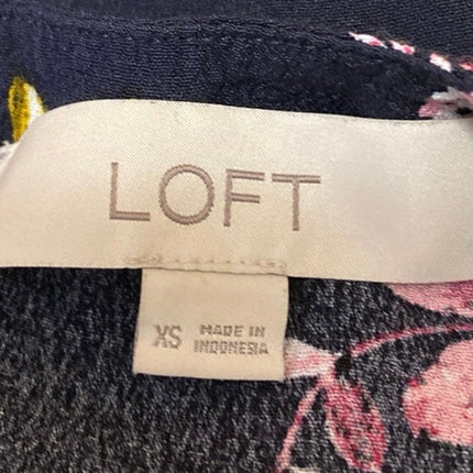 Ann Taylor LOFT Women Blue Floral Short Sleeve T Shirt Tee Blouse Top Size XS
