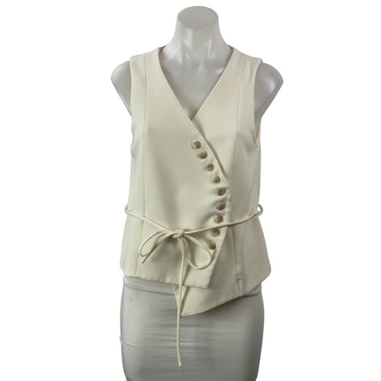 DISSH Celine Women's Cream Long Sleeves Button Wrap Asymmetrical Vest Top Size 6