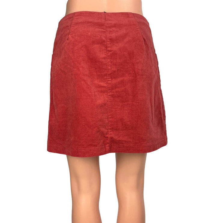 Forever 21 Women's Orange Red Corduroy Button Fly High Waist Mini Skirt Size M