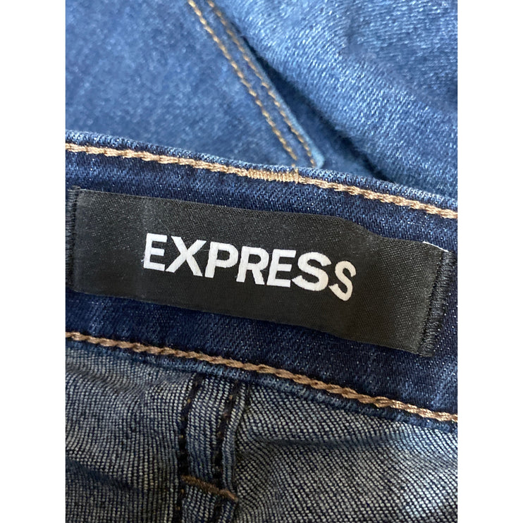 Express Stretch Blue Floral Embroidery Distressed Mid Rise Denim Jeans Pants 2