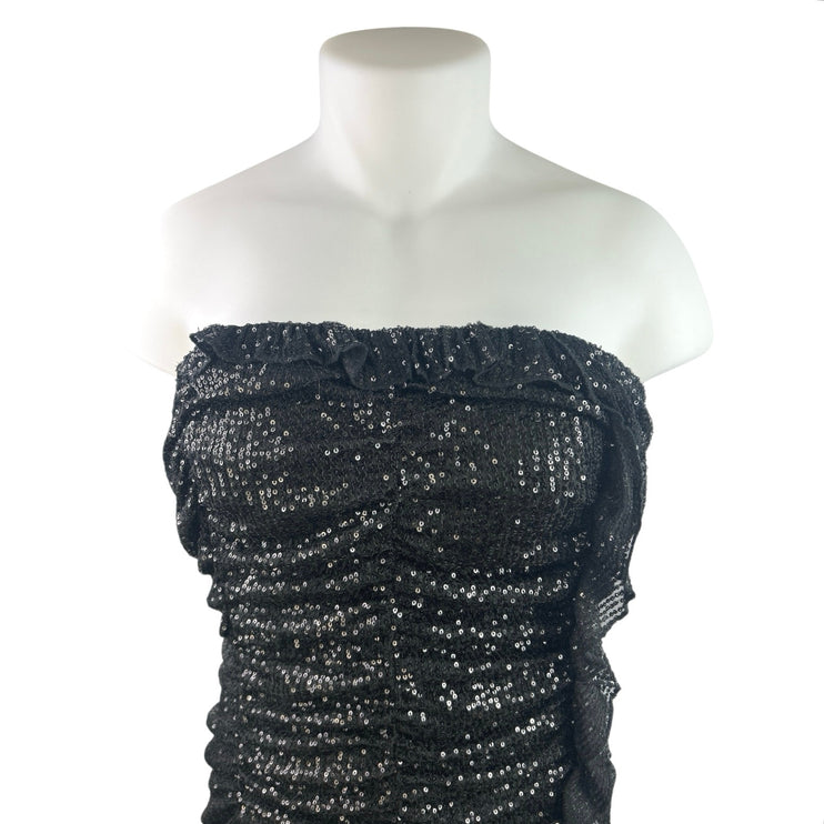 NEW Fashion Nova Katy Black Sequin Strapless Tube Bandeau Bodycon Mini Dress XXL