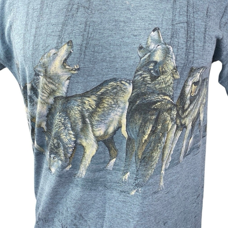 Vintage Signal Sports Men's Blue Wolf Graphic Short Sleeve T Shirt Tee Top Sz S