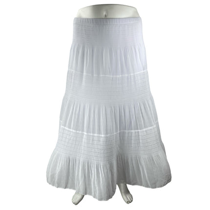 Nashalyly Women's White Elastic Waist Ruffled Tiered Maxi Flare A-Line Skirt XL