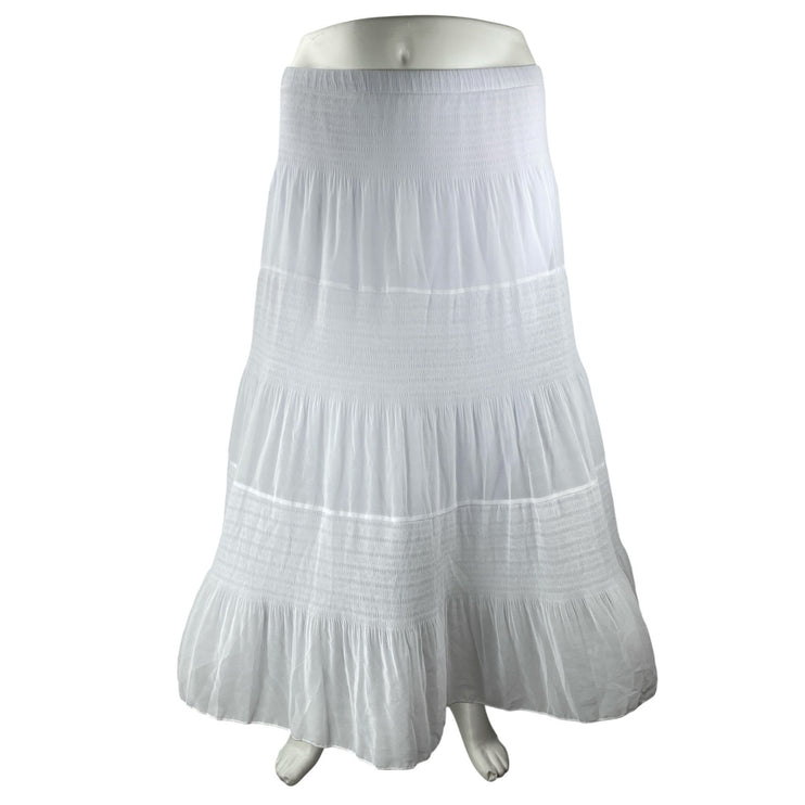 Nashalyly Women's White Elastic Waist Ruffled Tiered Maxi Flare A-Line Skirt XL