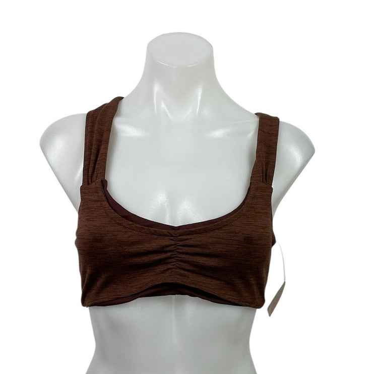 NEW Free People FP Movements Brown Ruched Athletic Sports Bra Crop Tank Top S