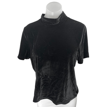 Madewell Women's Black Velvet Velour Mock Neck Short Sleeve Sweater Top Size L