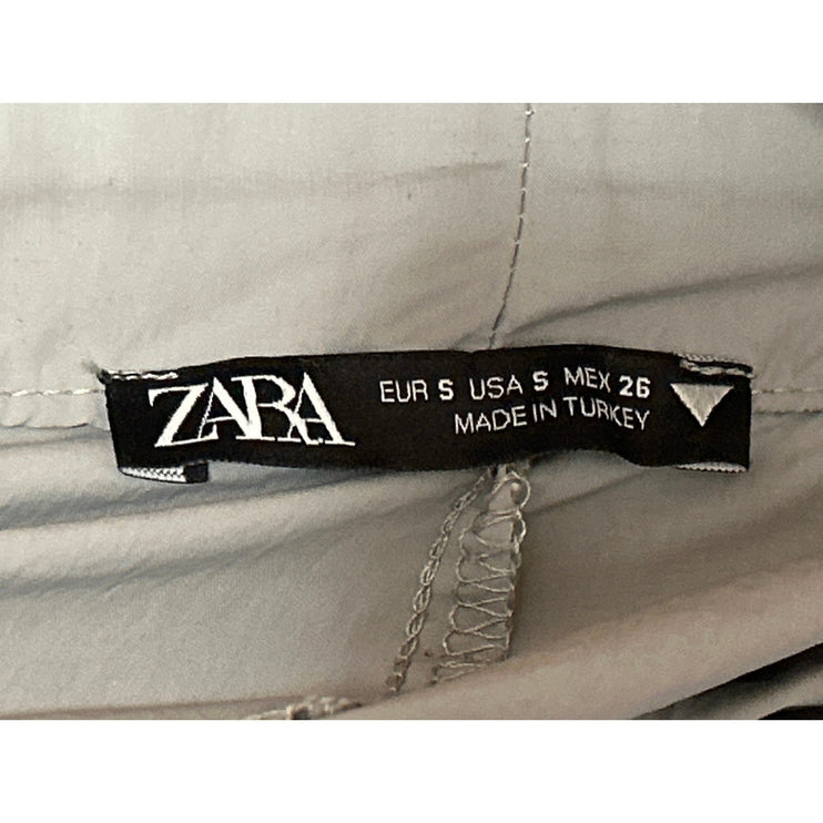 Zara Women's Gray Elastic Waist Drawstring Windbreaker Cargo Jogger Pants Size S