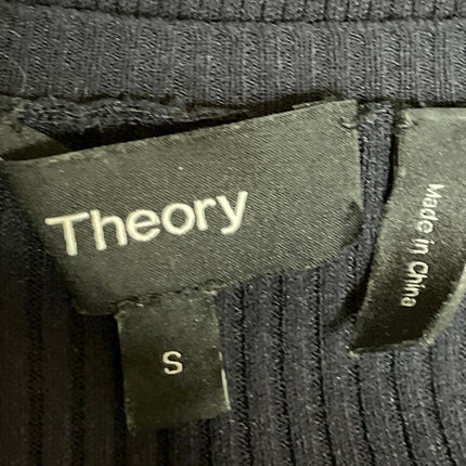 Theory Women's Black Half Sleeves Ribbed Knit Crew Neck Tee Sweater Top Size S
