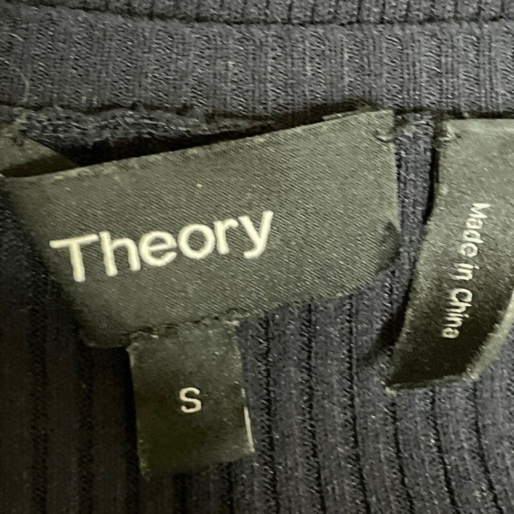 Theory Women's Black Half Sleeves Ribbed Knit Crew Neck Tee Sweater Top Size S