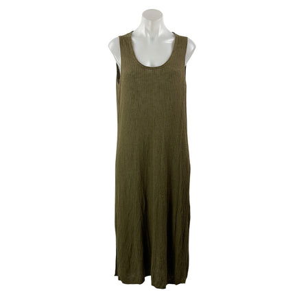 Banana Republic Olive Green Ribbed Knit Sleeveless Slit Midi Tank Dress Size L