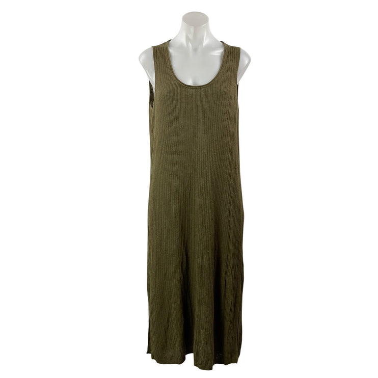 Banana Republic Olive Green Ribbed Knit Sleeveless Slit Midi Tank Dress Size L