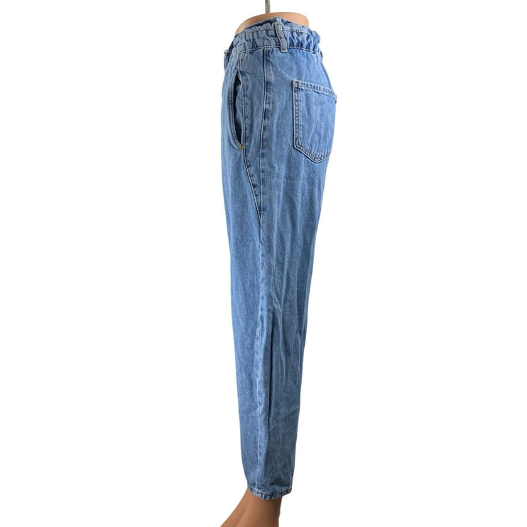 Zara Women's Blue High Waist Wide Tapered Barrel Paperbag Denim Jeans Pants 34