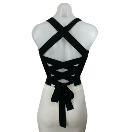 NBD Women's Black Sleeveless Knit Crisscross Back Yoga Athletic Crop Top Size M