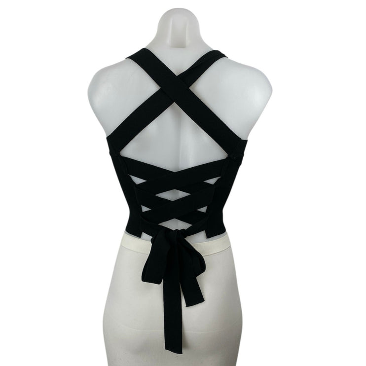 NBD Women's Black Sleeveless Knit Crisscross Back Yoga Athletic Crop Top Size M